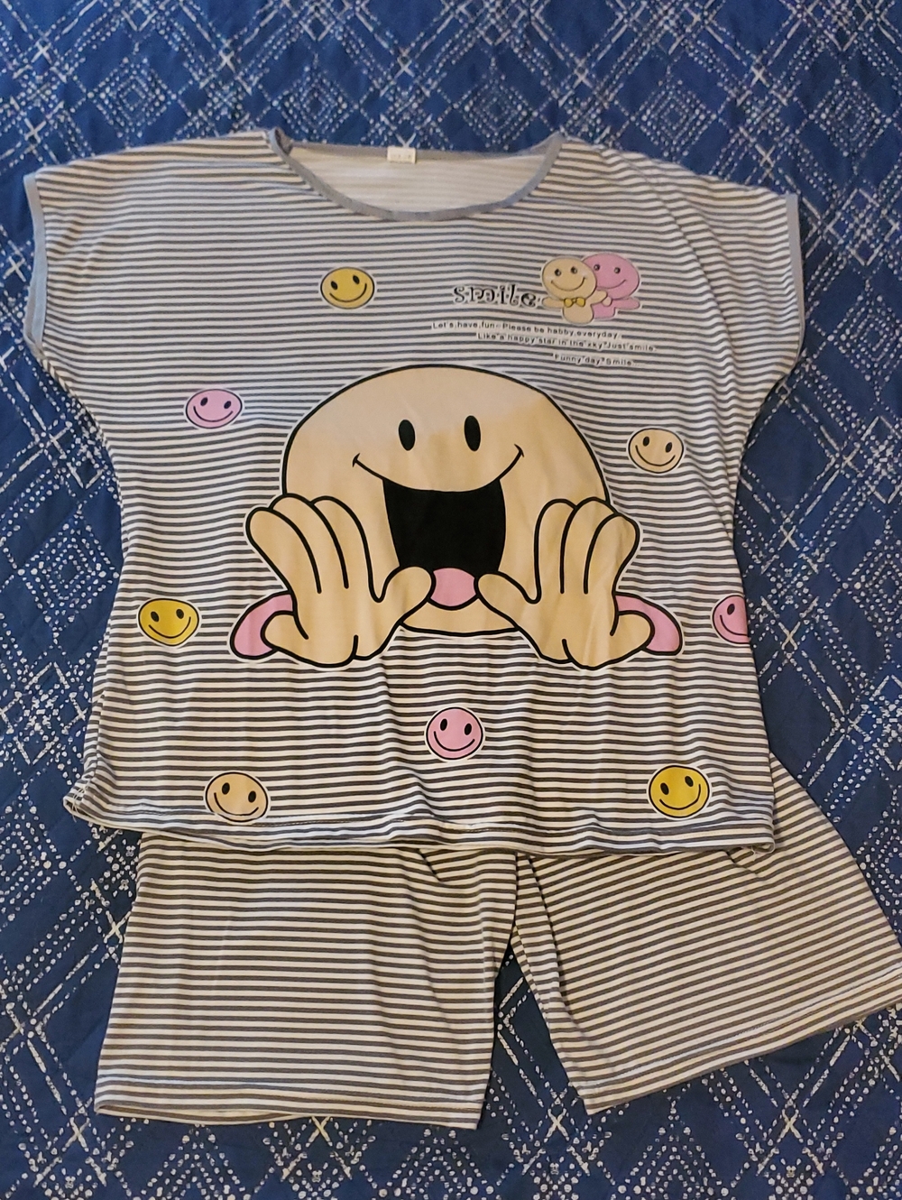 Weirdcore Striped Smiley Face Pajama Set